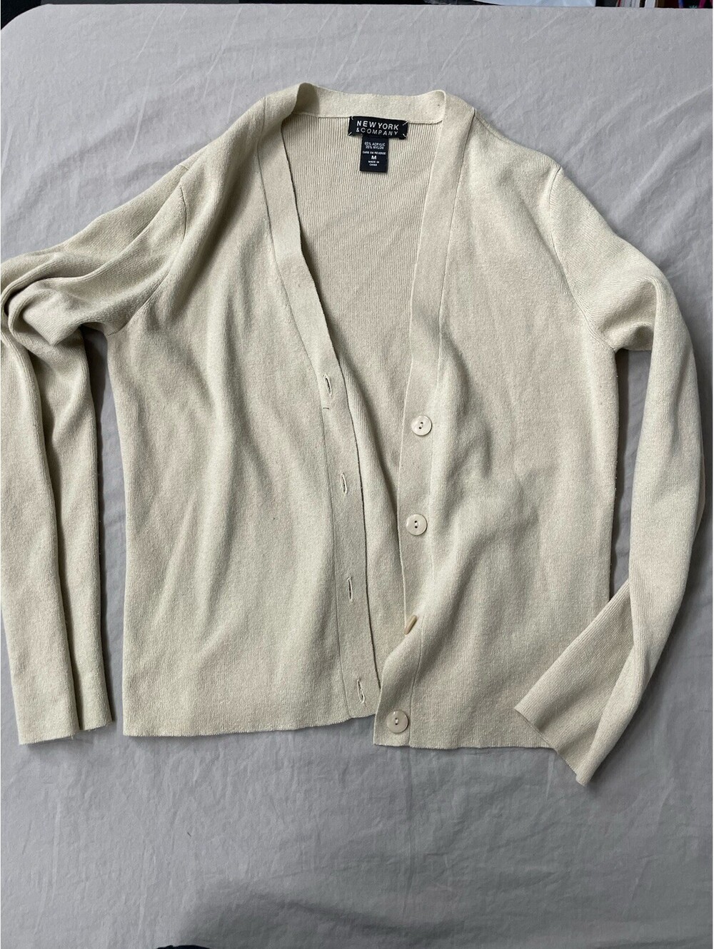 New York And Company Sweater Cardigan Cream Size Medium